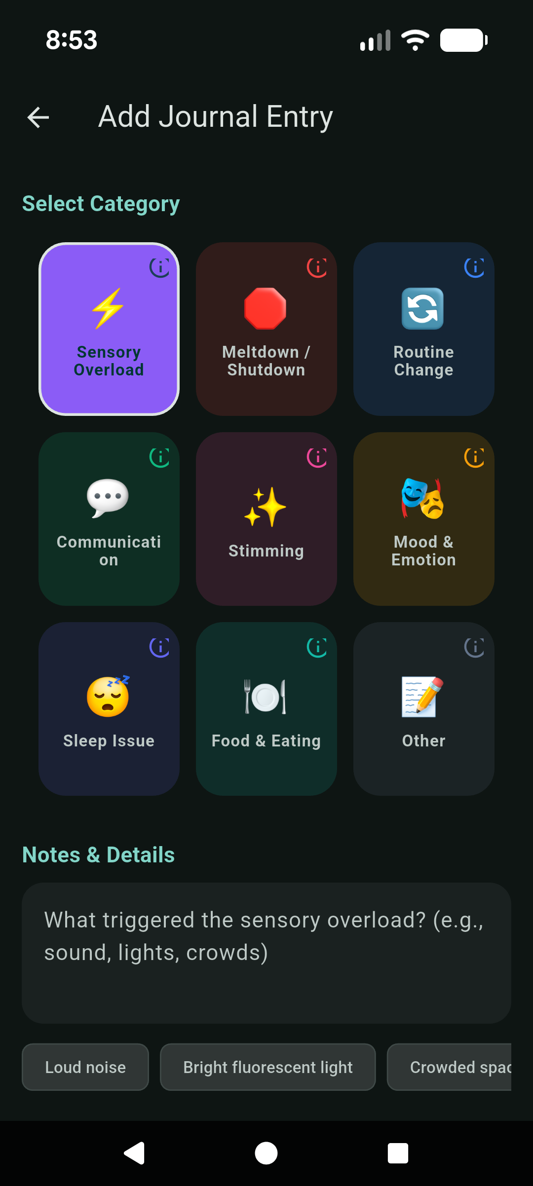 Autism journal category screen