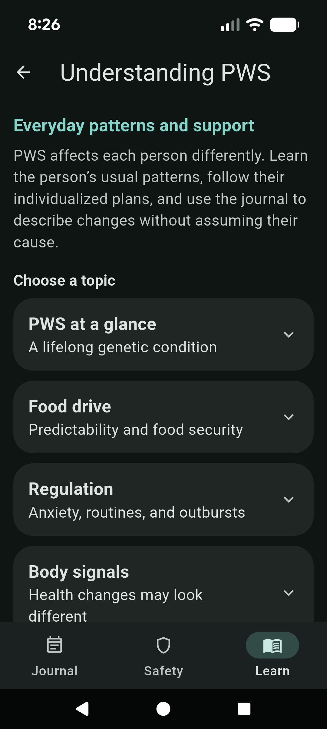 PWS guidance screen
